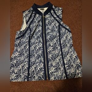 Weekends By Chico's Size 1 (US 6) Zip Vest Lightweight Blue & White
